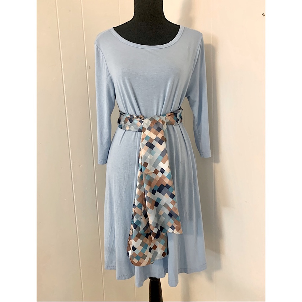 Light Blue T-shirt Dress with Scarf Belt Size Large